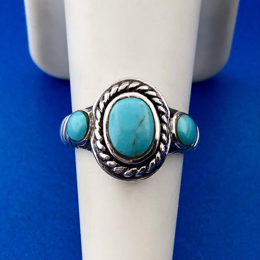 Designer 925 Sterling Silver Turquoise Cabochon Balinese Style Ring