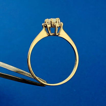 Vintage 14K Yellow Gold Oval Opal Cabochon Diamond Halo October Anniversary Ring