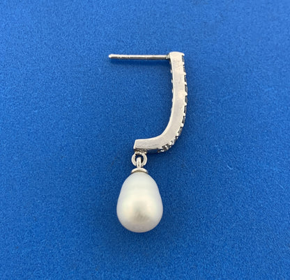 Stunning Sterling Silver Cubic Zirconia Pearl Drop Dangle Wedding Stud Earrings