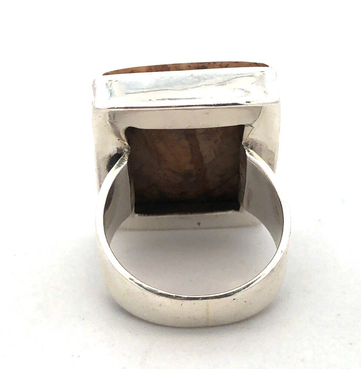 Vintage 925 Sterling Silver Rectangle Brown Jasper Bezel Statement Ring