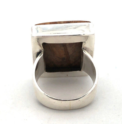 Vintage 925 Sterling Silver Rectangle Brown Jasper Bezel Statement Ring