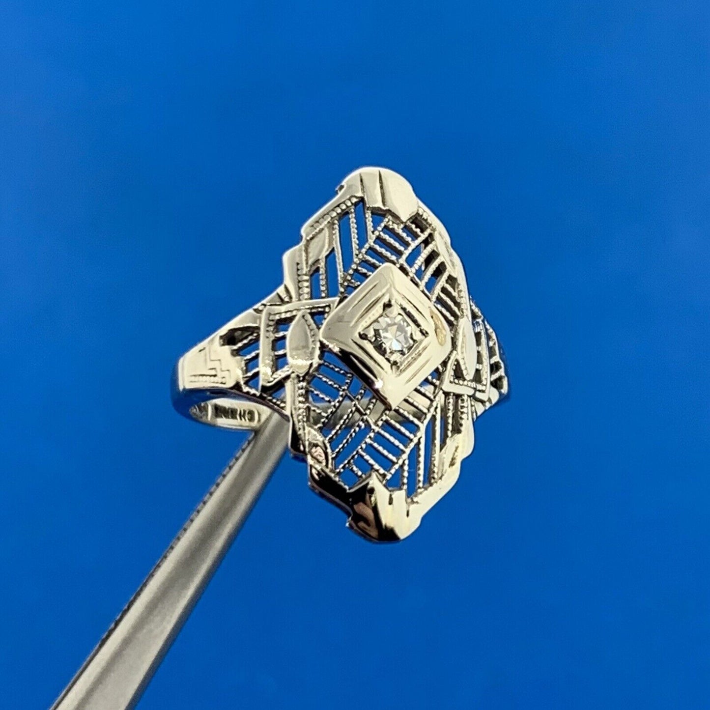 Vintage Cherie 14K White Gold Diamond Filigree Cocktail Ring