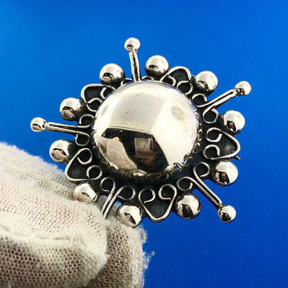 Modernist Abstract Sterling Silver 925 Radiant Dome Star Pin Brooch Pendant