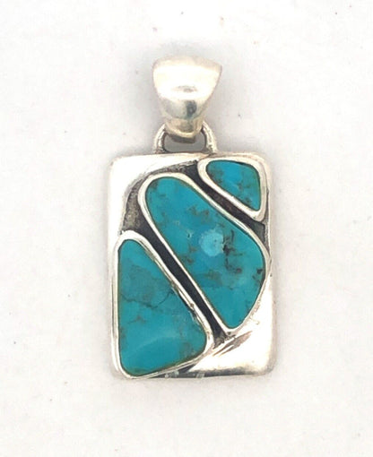 Estate 925 Sterling Silver Turquoise Cabochon Bezel Rectangle Statement Pendant