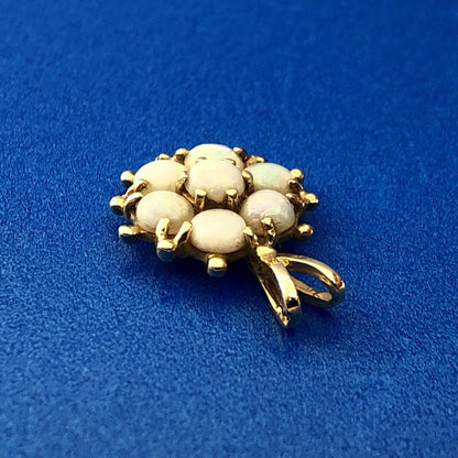 Vintage 14K Yellow Gold Opal Flower Cluster October Anniversary Charm Pendant