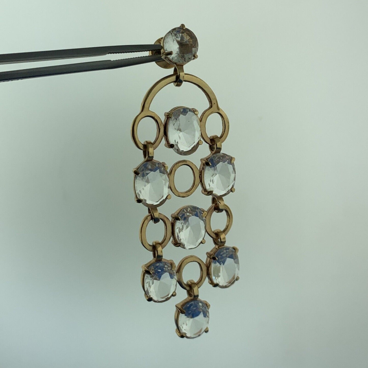 Mid Century Designer Gold Tone Glass Chandelier Runway Quality Pierced Earrings