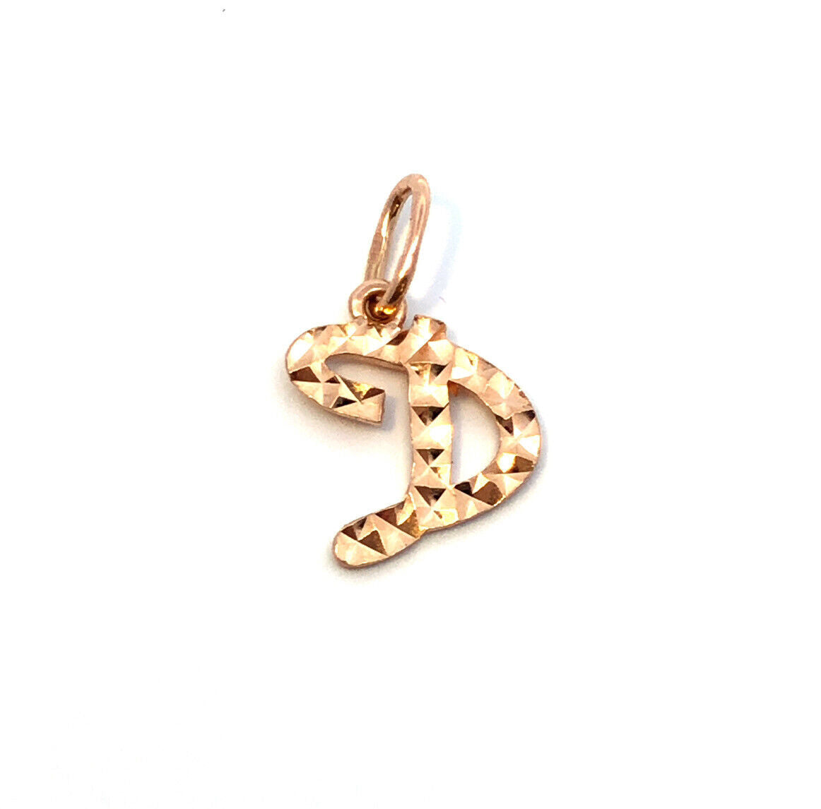 Designer 14K Yellow Gold Geometric Textured Initial Script Letter D Pendant