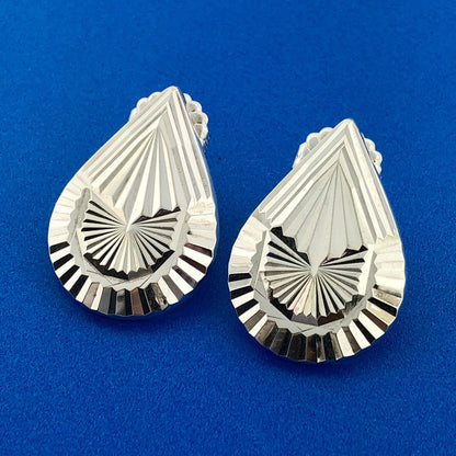 Southwest Sterling Silver 925 Textured Teardrop Friction Back Stud Earrings