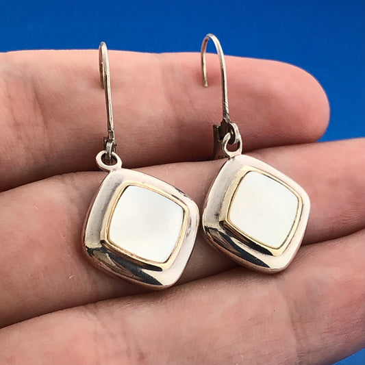 Designer Ecclissi 925 Sterling Silver Mother Of Pearl Inlay Drop Dangle Earrings