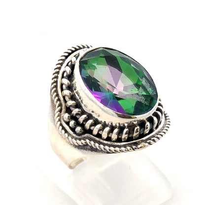 925 Sterling Silver Multicolored Cushion Cut Oval Cubic Zirconia Ring