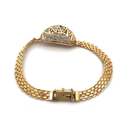 Estate 14K Yellow Gold Custom Round Diamond Statement Mesh Link Bracelet