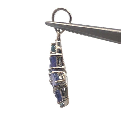 TGGC 925 Sterling Silver Oval Tanzanite Blue Tourmaline Diamond Flower Pendant