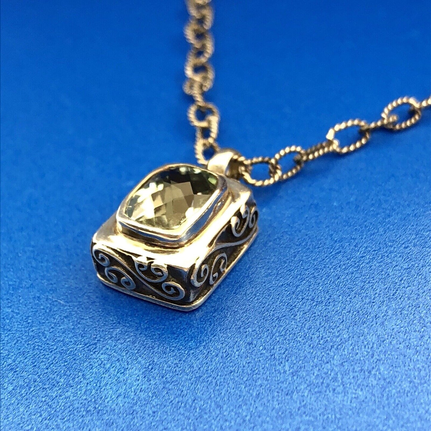 Sara Blaine Sterling Silver 925 Signature Lace Green Amethyst Designer Necklace