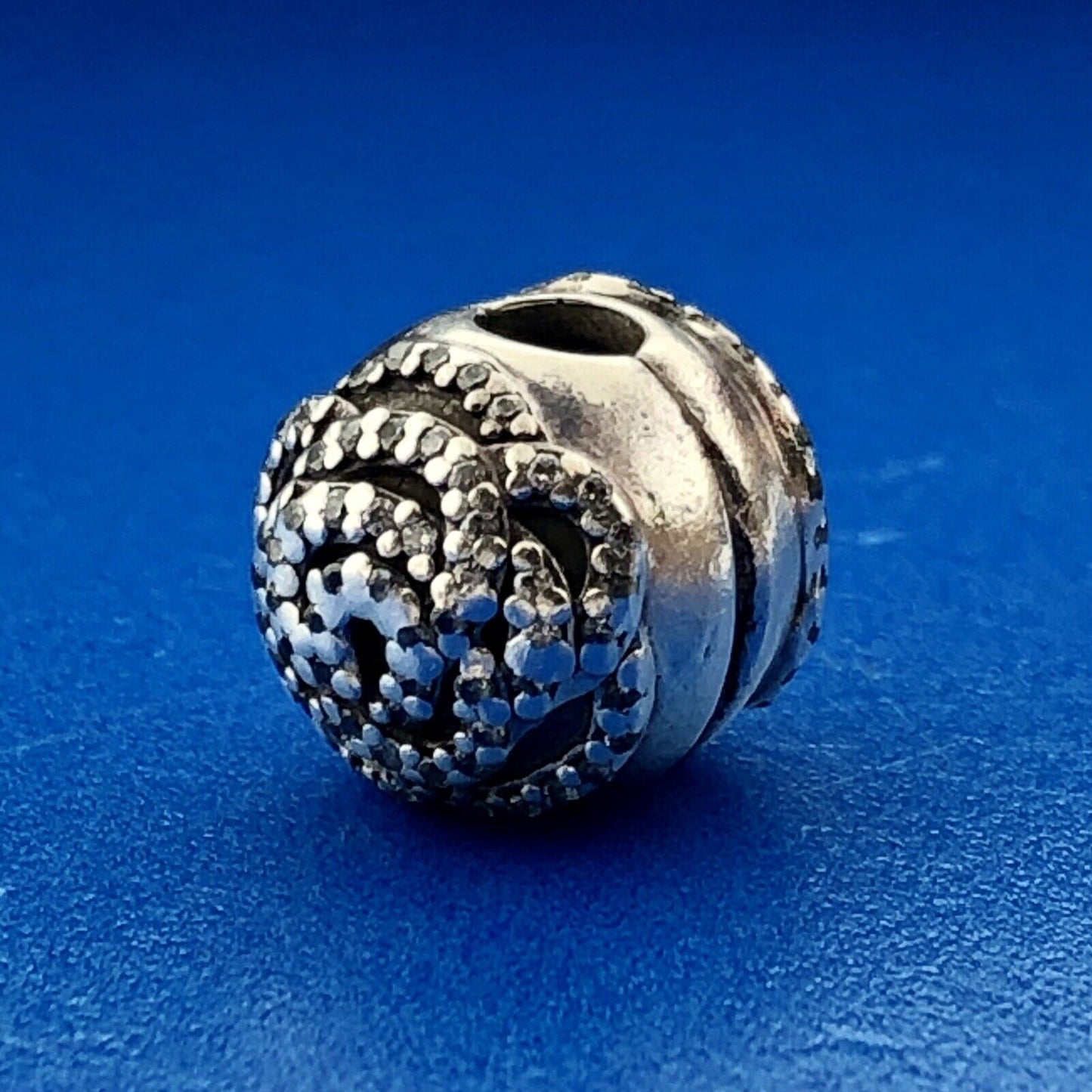 Designer Sterling Silver 925 White CZ Tangled Flower Pattern Bead Charm