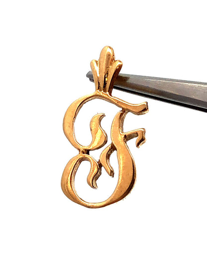 14K Yellow Gold Polished Script Capital F Initial Monogram Letter Pendant