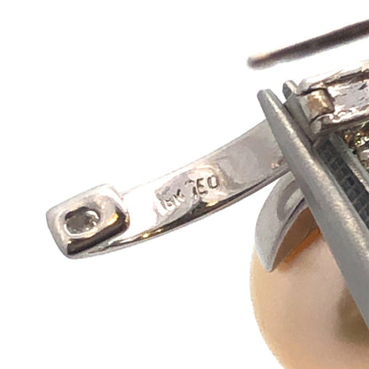 Vintage 18K White Gold Pearl Diamond Accent Dangle Drop Statement Hoop Earrings