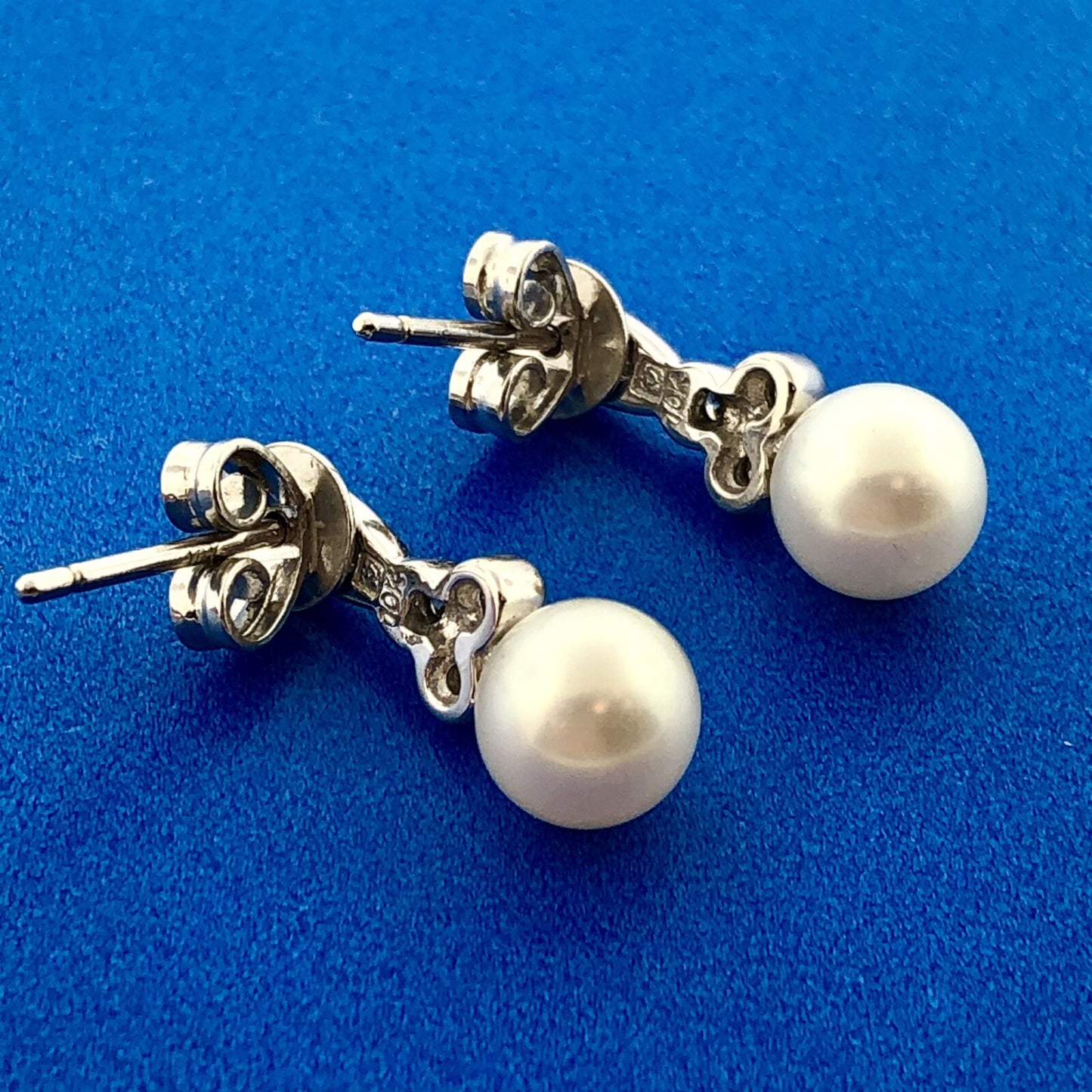 Designer 10K White Gold Pearl Diamond Accent Bridal June Anniversary Earrings