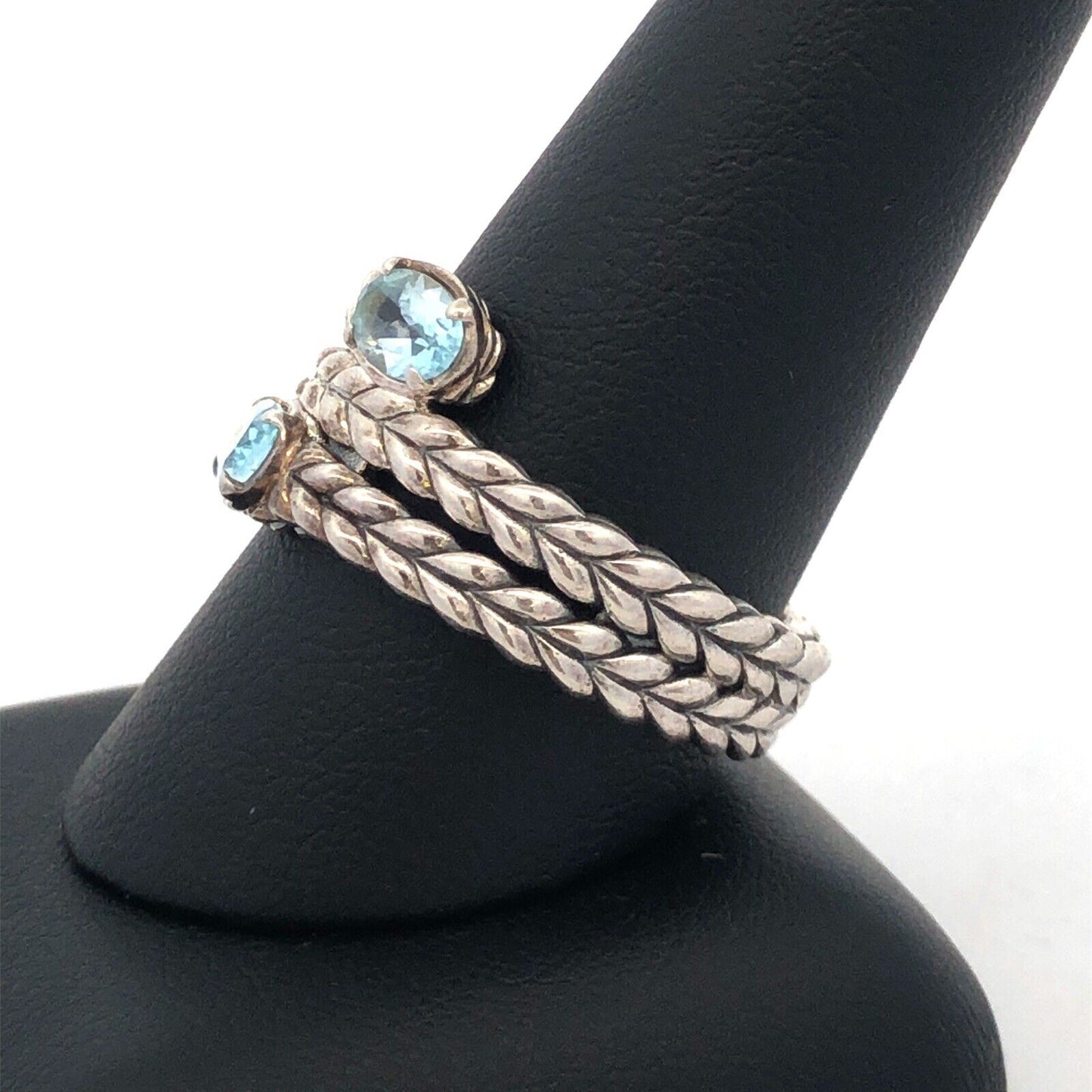 Designer John Hardy JAi 925 Sterling Silver Blue Topaz Braided Wrap Band Ring