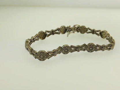 Vintage EA Sterling Silver 925 Diamond Modernist X O Link Tennis Bracelet