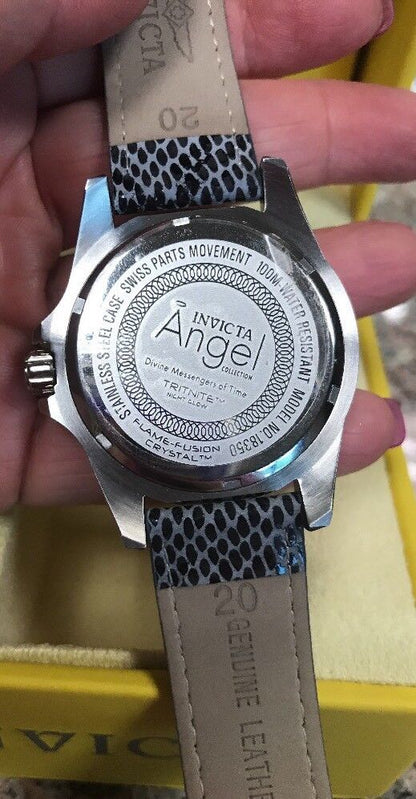 Invicta Women's Angel Quartz 100m Stainless Steel Watch Model 18350 Grey Leather