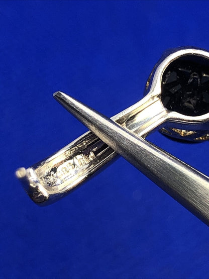 Designer RCJ 925 Sterling Silver Round Black Onyx Drop Stud Earrings