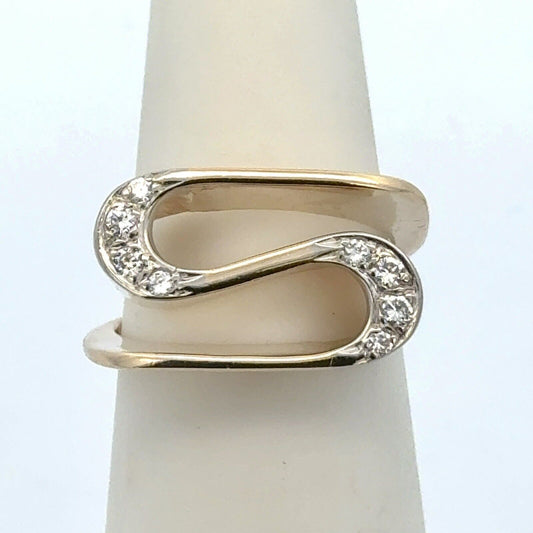 Designer 14K Yellow Gold Round Diamonds Modernist Abstract Swirl Statement Ring