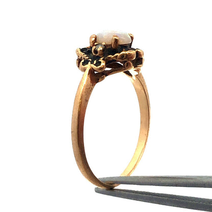 Retro 10K Yellow Gold Oval Opal Diamond Accent October Anniversary Ring