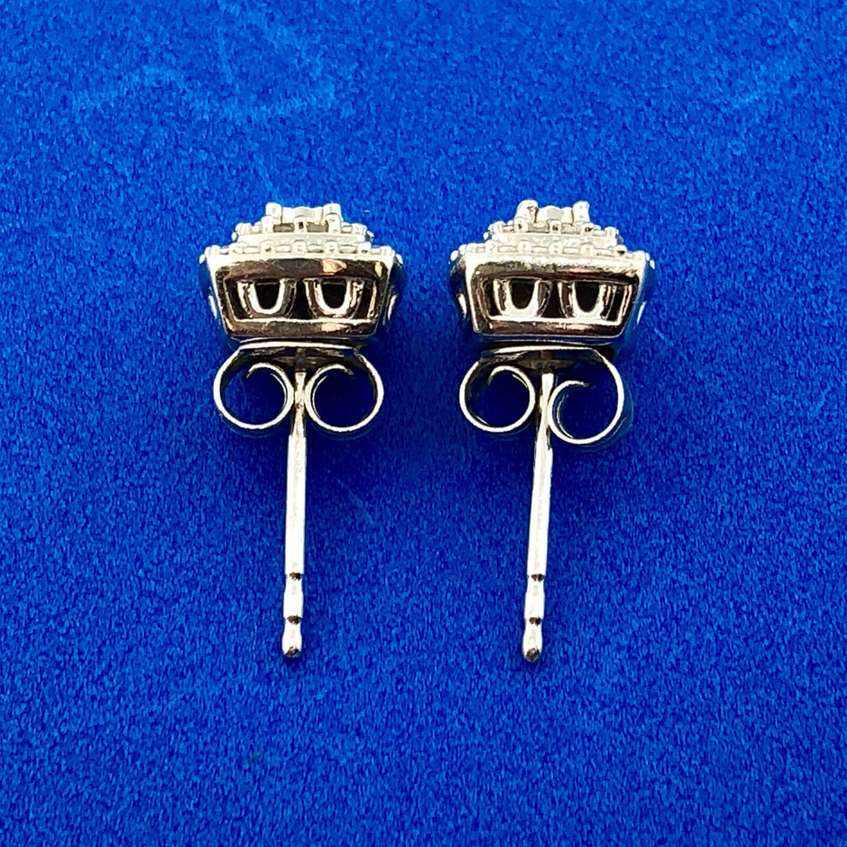 Elegant Sterling Silver 925 Diamond Three Tier Square Cluster Stud Earrings