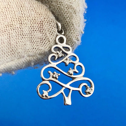 Stunning Sterling Silver 925 Round Cut Diamond Evergreen Christmas Tree Pendant