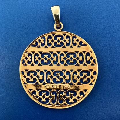 Vintage Milor Italy Sterling Silver 925 Rose Two Toned Ornament Disc Pendant