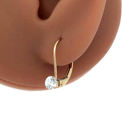 14K Yellow Gold Round Cubic Zirconia CZ Leverback Hook Earrings