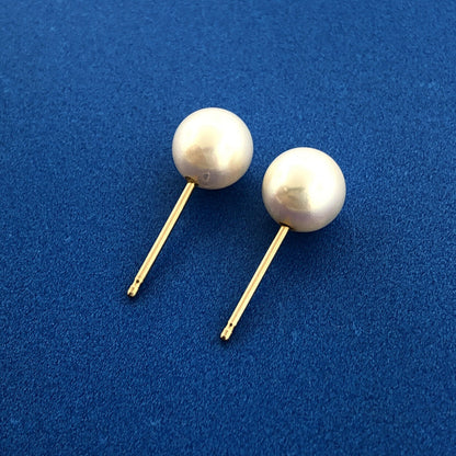 Gorgeous 14k Yellow Gold 7 mm White Pearl Precious Stud Earrings