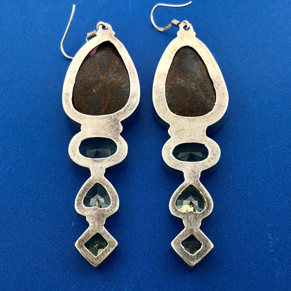 Retro 925 Sterling Silver Chunky Llanite Lemon Quartz Statement Dangle Earrings