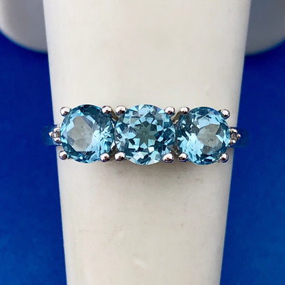 Designer 10K White Gold Blue Topaz Diamond Engagement Birthstone Cocktail Ring