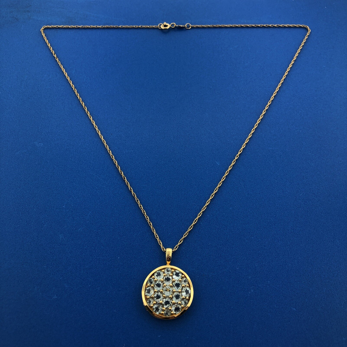 Designer HN Gold Plated Sterling Silver 925 Blue Topaz Circle Pendant Necklace