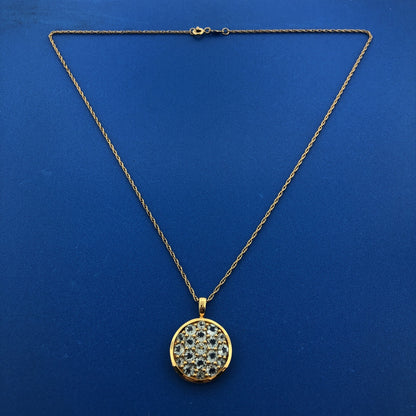 Designer HN Gold Plated Sterling Silver 925 Blue Topaz Circle Pendant Necklace