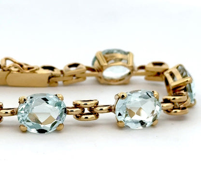 Gorgeous 18k Yellow Gold Oval Aquamarine March Anniversary Tennis 7” Bracelet
