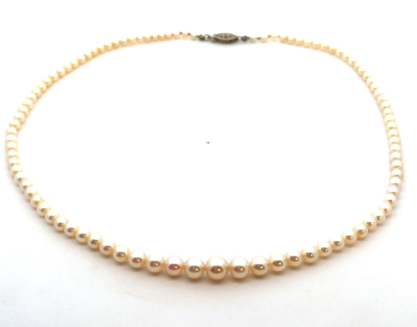Vintage Designer 925 Sterling Silver Graduated Round Pearl Beaded Necklace
