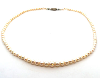 Vintage Designer 925 Sterling Silver Graduated Round Pearl Beaded Necklace