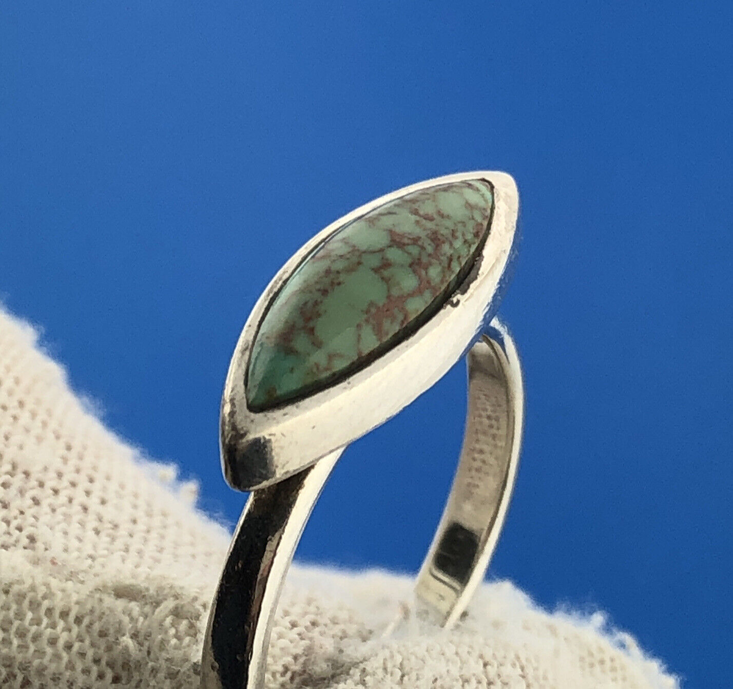 Designer Barse Sterling Silver 925 Cabochon Marquise Turquoise Size 8.75 Ring