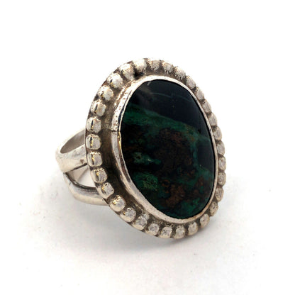 925 Sterling Silver Green Chrysocolla Oval Cabochon Statement Ring