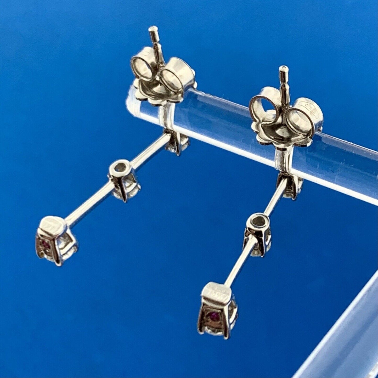 Designer Roberto Coin 18k White Gold Round Diamond Ruby Vertical Stud Earrings