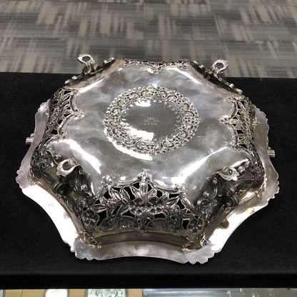 Antique Ledsam & Vale L & Co Silver Plate Floral Open Work Handled Brides Basket