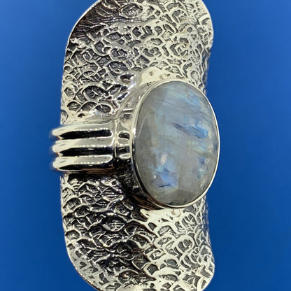 Designer 925 Sterling Silver Oval Faceted Opal Statement Saddlebag Finger Ring