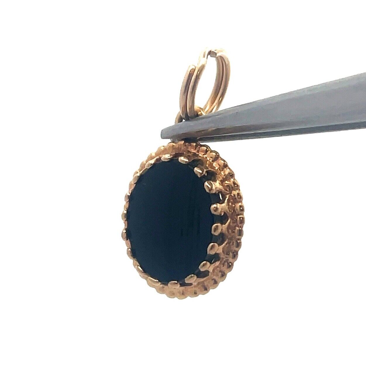 Designer 14K Yellow Gold Oval Black Onyx Cabochon Drop Pendant