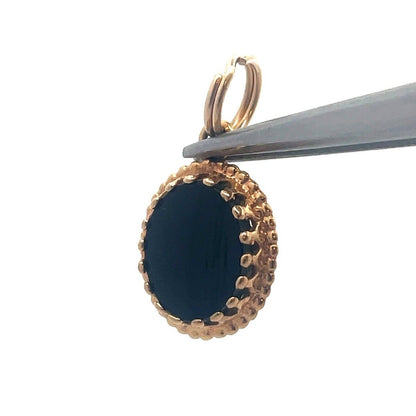 Designer 14K Yellow Gold Oval Black Onyx Cabochon Drop Pendant