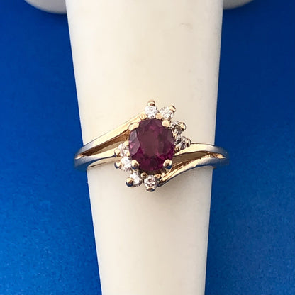 14k Yellow Gold Oval Ruby Diamond Accented July Birthstone Anniversary Ring