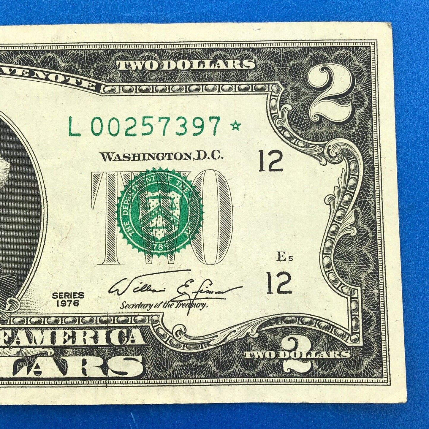 1976 Series $2 Federal Reserve San Francisco Star Note FR F-1935L* Tellers Mark