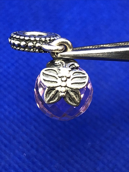 925 Silver Retired PANDORA ALE Morning Butterfly Pink CZ Dangle Charm 791258