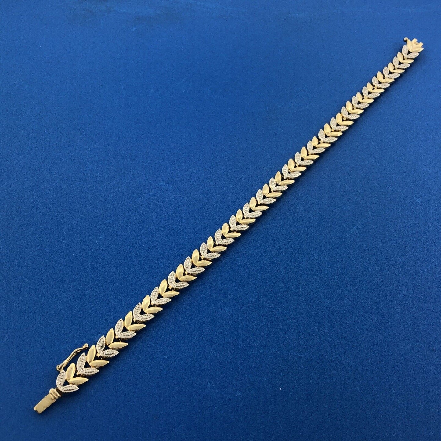 FAS 925 Sterling Silver Vermeil Two Tone Leaf Vine Panel Tennis Bracelet